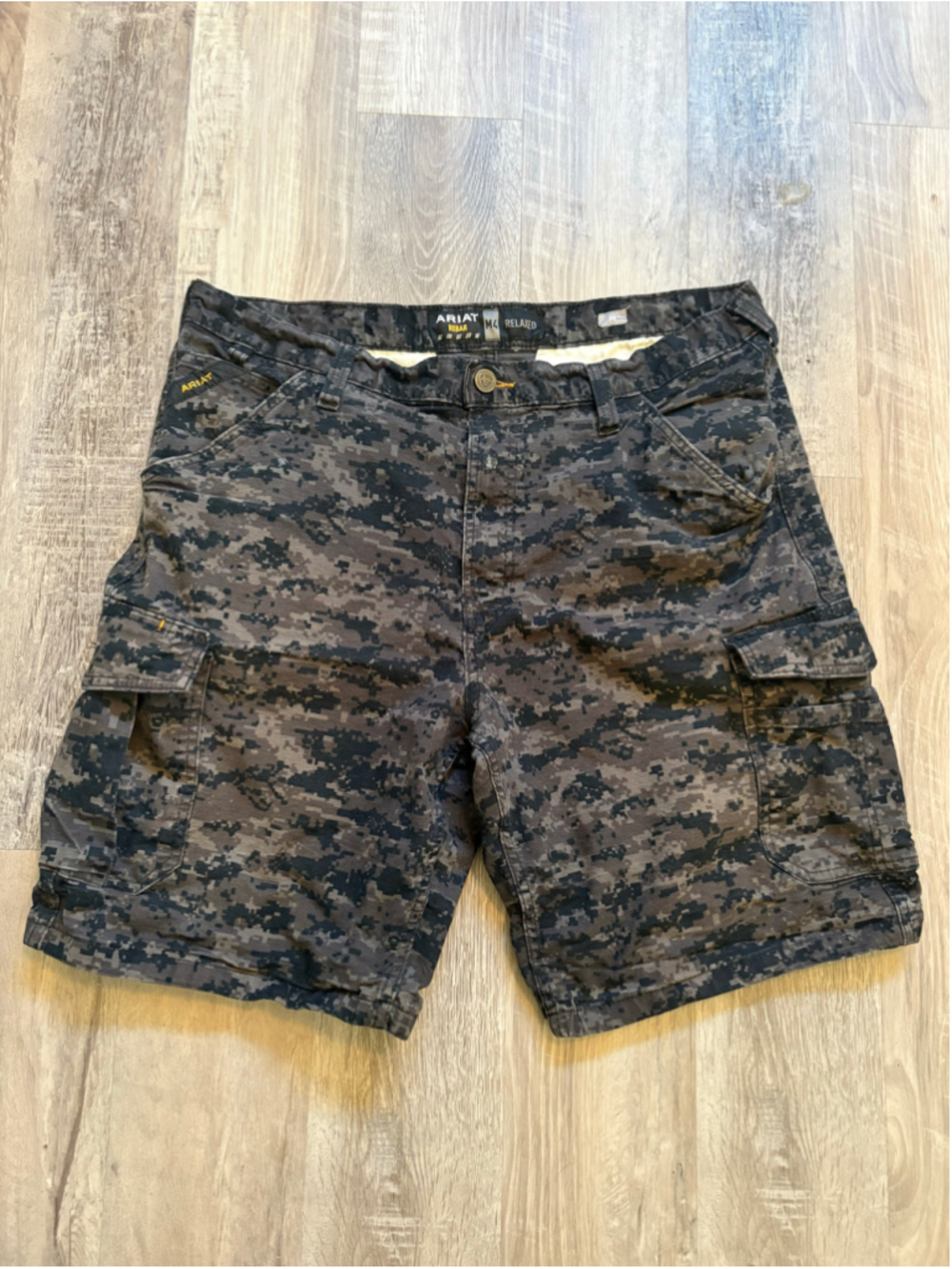 Ariat Rebar M4 Men's DuraStretch Made Tough Cargo Shorts Black Camo Size 38
